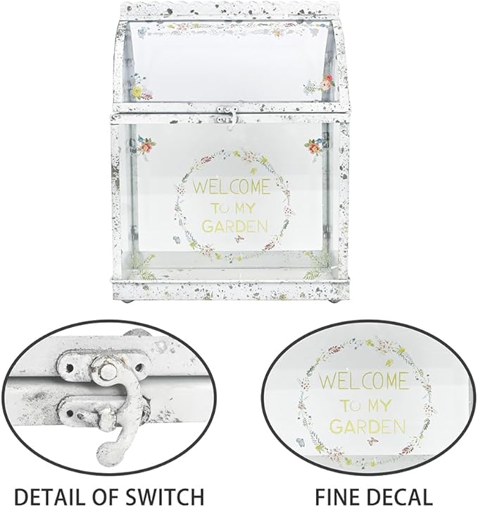 Vintage Large Plant Terrarium Distressed Glass Greenhouse with Lid Indoor Tabletop Planter House Shape Container Display Box for Orchid Succulent Fern Moss Cacti Window Gardern Decor Gift