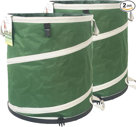2-Pack 32 Gallon Collapsible Trash Can (19x25 in) Solid Bottom for Yard Waste Bag,Yard Debris Bag,Pop-Up Trash Can,Recycling Bin,Camping Waste Bin,Laundry Hamper,Lawn Grass,Garden Weeds Bags,Leaf Bags