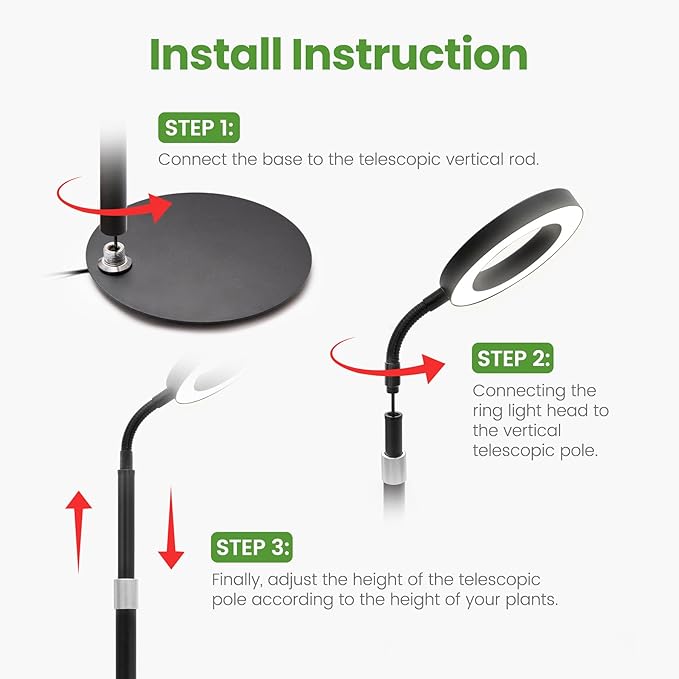 Desk Grow Lights for Indoor Plants, Red Blue UV Full Spectrum Desktop LED Plant Growing Lamps, Height Adjustable 14-24inch, 3/9/12H Auto Timer,10 Levels Dimmable, Black Table Growth Light