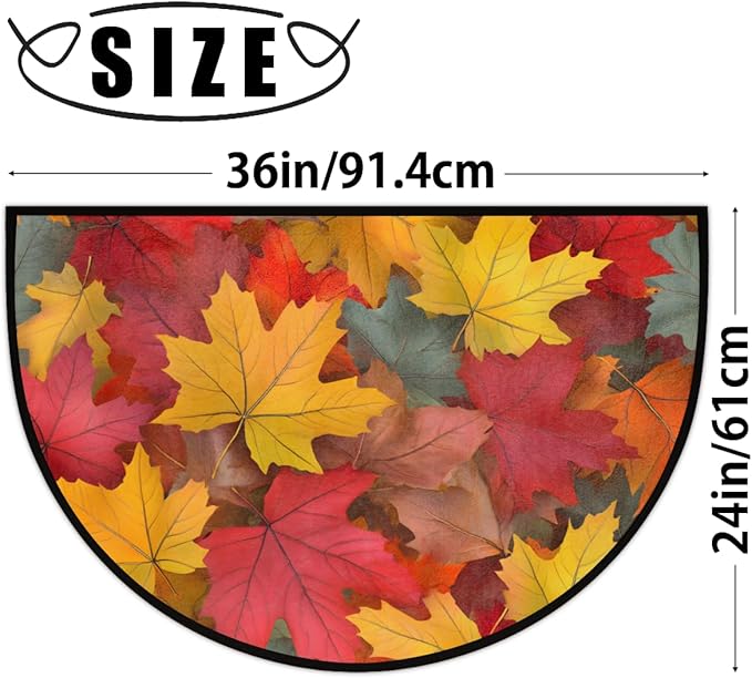 cfpolar Fall Non-Slip Soft Half Round Door Mat, Autumn Bright Maple Leaves Semicircle Mat for Indoor Entrance Garage Bath Living Room Patio 24 x 36 in