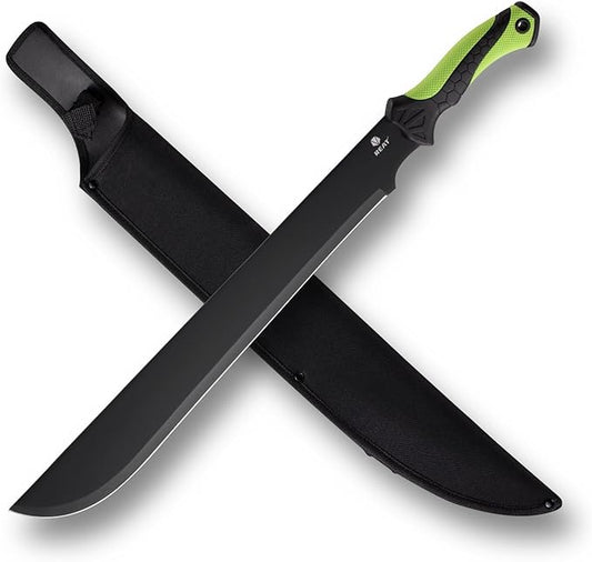 REAT Gardening Heavy Duty Machete,24" Full Tang Machete with Shaeth,Ergonomic No-Slip Handle,Machetes for Bushcraft, Outdoor Hunting, Garden Cutting Trees and Yard Work (Green)