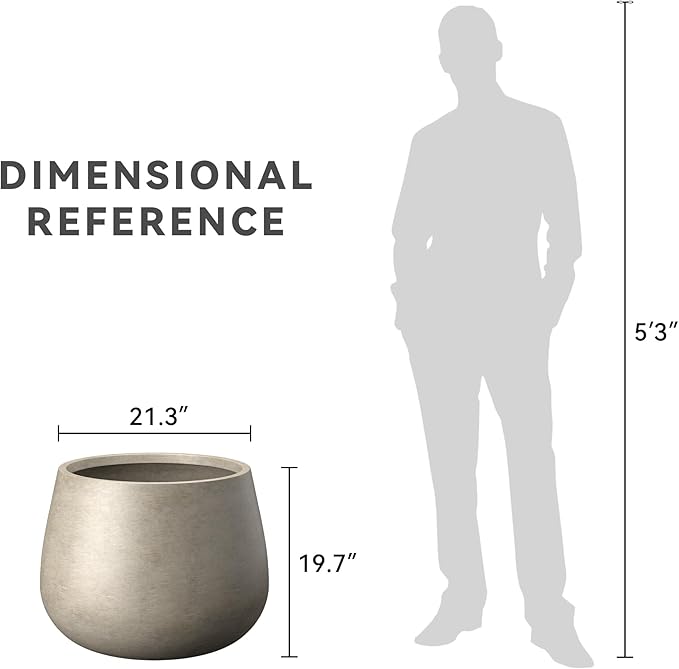 Kante Curva Series Planter, 21.3 Inch Round Concrete Plant Pot with Draiange Hole and Rubber Plug, Suitable for Indoor Plants, Home, Garden, Patio, Weathered Concrete