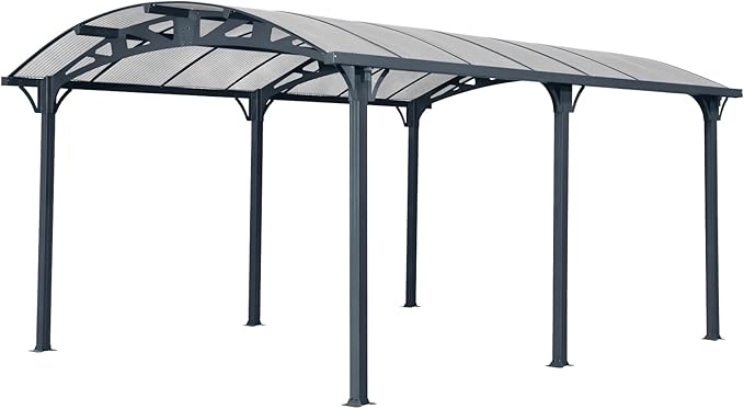 KEIKI 12x16x8 FT Aluminum Metal Outdoor Carport with Polycarbonate Roof,Heavy Duty Vehicle Shed Canopy for Car,Truck and Boats