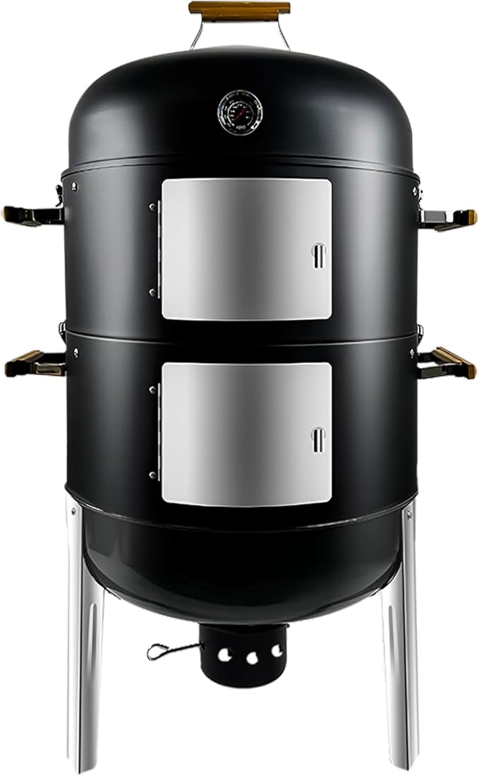 Realcook Vertical Charcoal Smoker Grills: Premium 20.5 Inch BBQ Meat Smokers - Barbecue Charcoal Grill Smoker Combo for Outdoor Cooking Patio Backyard Picnic Party Grilling