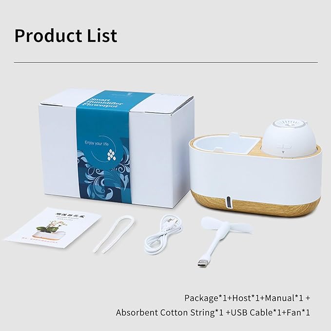 Flowerpot humidifier dual use, Hydroponics Growing System,smart planting, Soft light design,automatic water absorption container,Gardening Gifts for Women,Plant-Free(White)