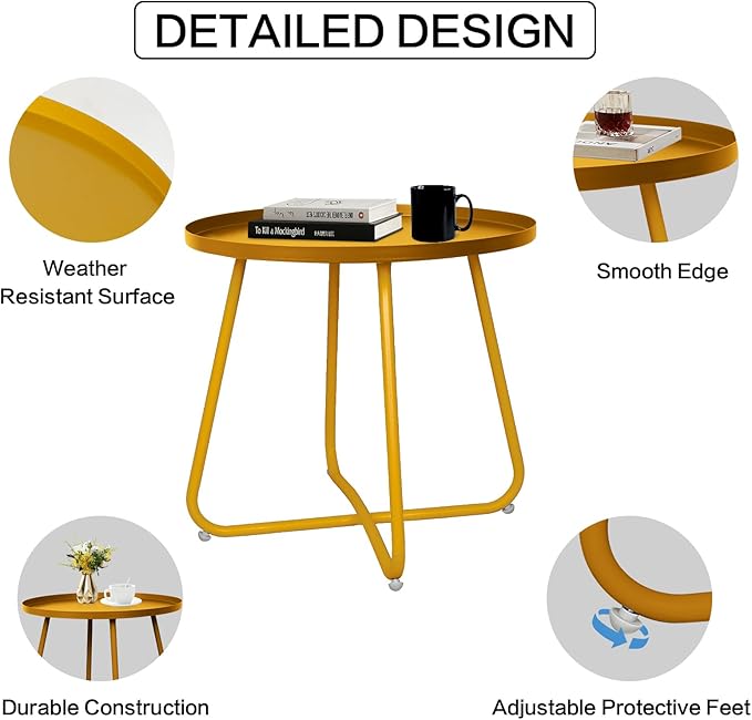 Babion Gold Outdoor Side Tables, Small Outdoor Table, Round Patio Side Table Steel, Small Accent End Table for Patio Yard Garden, Indoor & Outdoor
