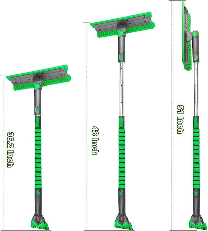 SEAAES 51 Inch Heavy Duty Snow Brush for Trucks, Stable Design Long Handle Extendable Snow Broom for SUV, Windshield Ice Scraper with Foam Grip for Car Automobile Vehicle Window - Green