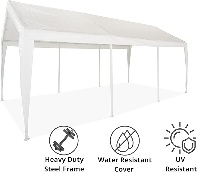 Impact 11' x 20' Portable Carport Garage, All Season Fully Enclosed Canopy with Window Sidewalls, Outdoor Party Tent with 8 Dressed Legs, White