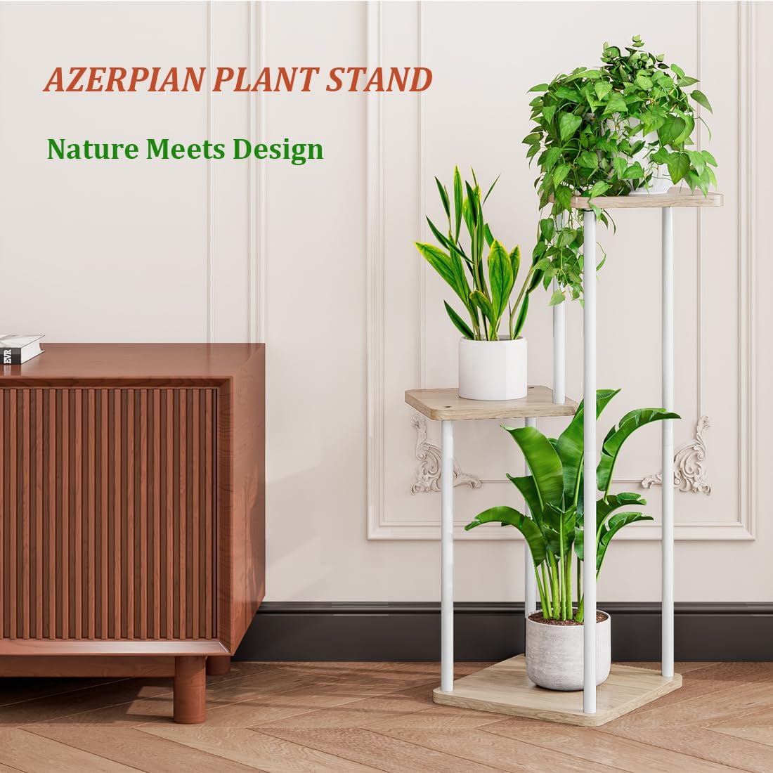 AZERPIAN 3 Tier Plant Stand Indoor Metal Plant Shelf for Multiple Plants Corner Flower Holders for Living Room Balcony Bedroom Patio Garden, Black (White, 3 tier)