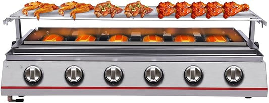 Outdoor Park Grills, 6 Burner Gas BBQ Grill With Adjustable Temperature, Portable Stainless Steel Barbecue Table Top Grill Cooking With Adjustable Height With Food Tray For Families, Barbecue Stores