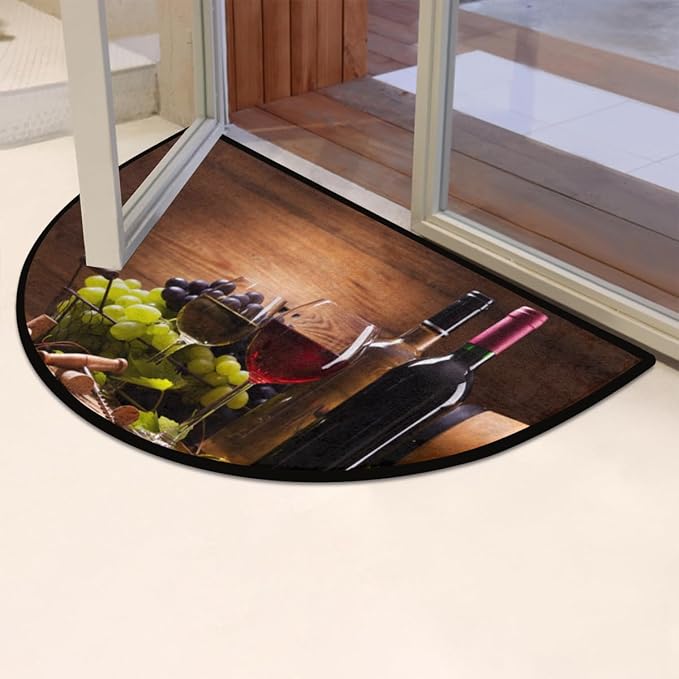 cfpolar Wine Half Round Door Mat, Farmhouse Red Wine Goblet Semicircle Doormat, Non Slip Soft Area Rug, 24 x 36 in