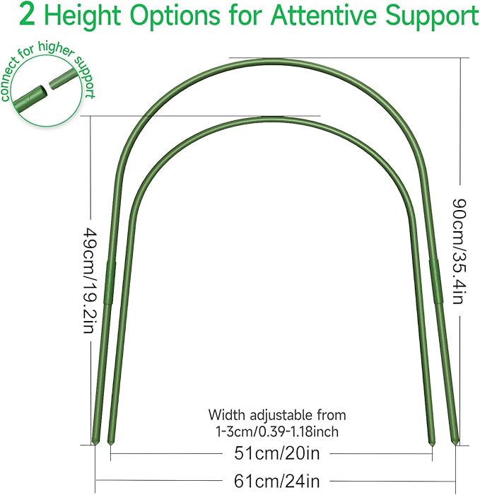FOTMISHU Garden Hoops, 6Pcs Greenhouse Hoops Rust-Free Grow Tunnel, 23.6" x 35.4" Plastic Coated Support Hoops Frame for Garden Fabric, Plant Support Garden Stakes (23.6" x 35.4")
