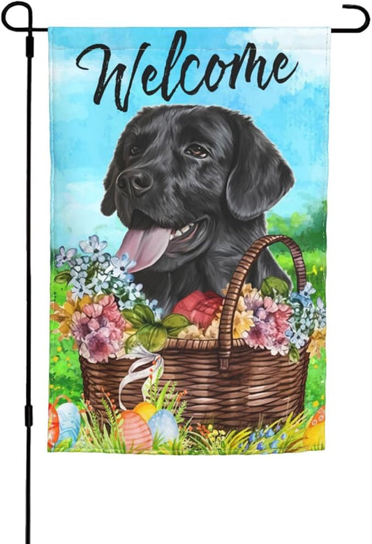 Labrador Dog Lab Happy Easter Black Flower Egg Garden Flag Welcome Party Outdoor Outside Decorations Picks Home House Garden Yard Decor 12x18 Inch