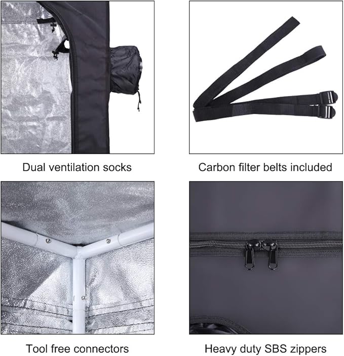 Plant Grow Tent, Black, 90x90x180cm, Indoor Growing with Observation Window and Floor Tray, Oxford Cloth, Eco-friendly Care