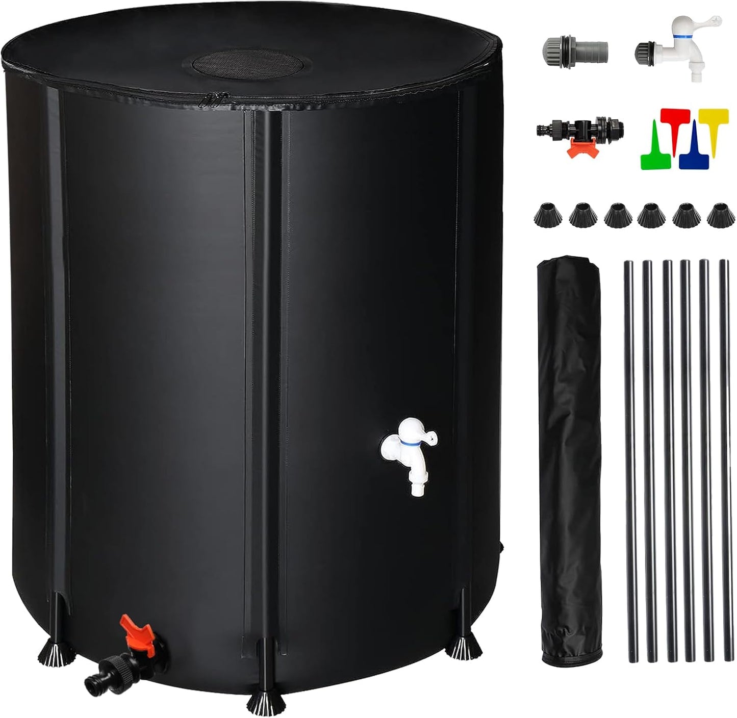 132 Gallon Collapsible Rain Barrel, Portable Rainwater Collection System, Rain Catcher Barrel, Water Storage Tank with Two Spigots and Overflow Kit, Rain Water Barrel Collector for Garden, Black
