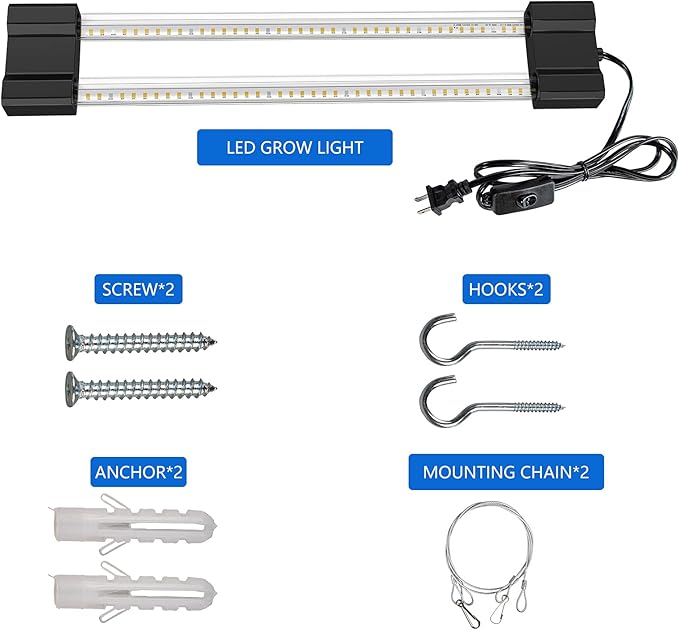 LED Grow Lights 16W Full Spectrum Integrated Growing Lamp Lighting Fixtures with High PPFD for Greenhouse Hydroponic Indoor Plant Seedling Veg and Flower