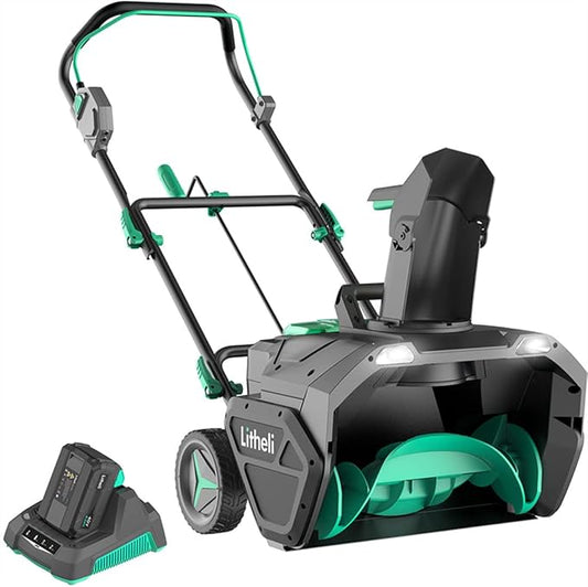 Litheli Cordless Snow Blower, 40V 20-Inch Single-Stage Battery-Powered Snow Thrower with Brushless Motor, 2 Headlights, 180° Rotating Chute & 45° Adjustable Deflector, 4Ah Li-ion Battery & Charger