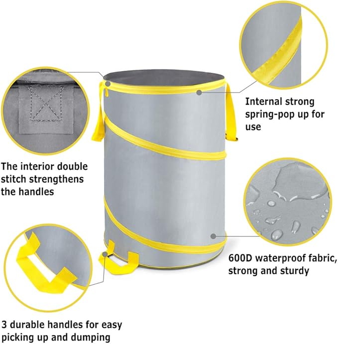 30 Gallon Collapsible Trash Can 3 Pack, Garden Bag Pop Up Camping Trash can, Reusable Leaf Bag Holder, Yard Waste Bag