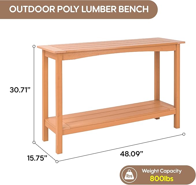 Outdoor Console Table, 48'' 2-Shelf SideTable Indoor/Outdoor Use, Multifunctional Buffet Table Bar Storage Organizer for Entryway,Yard, Weatherproof HIPS Patio Plant Stand Table, Brown