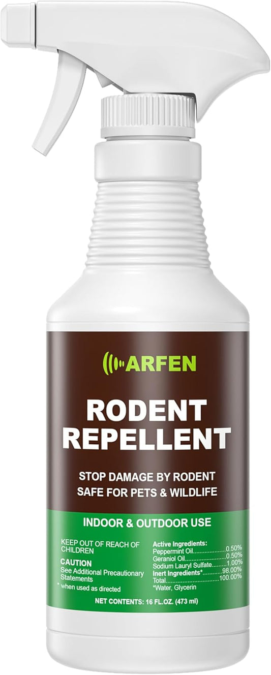 Rodent Repellent Spray – Effective Natural Peppermint Formula for Mice, Rats, Squirrels, and Rodents. Safe for Indoor, Outdoor, and Car Engines. Safe for People and Pets. 16oz