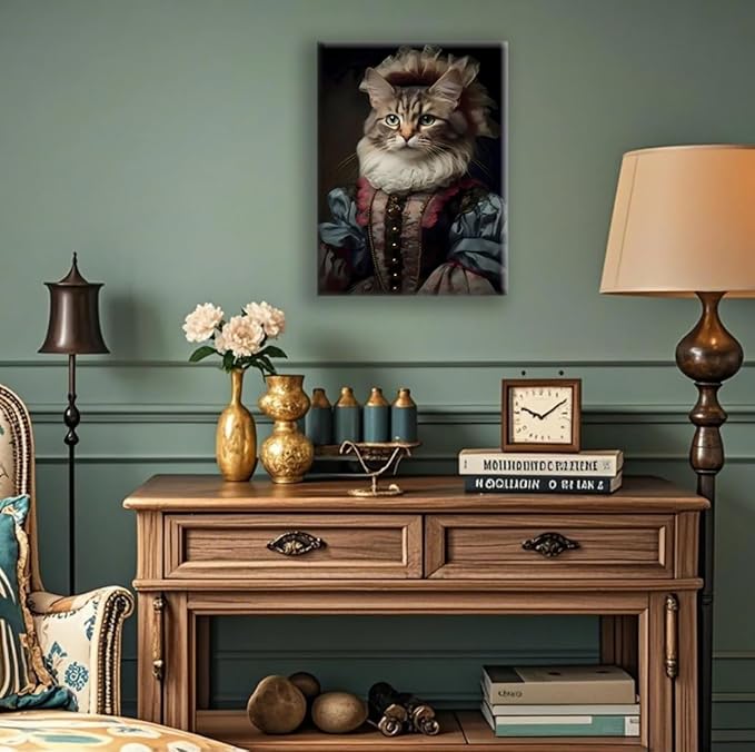 Cat Lovers Gift - 11.5x15 inch Framed Canvas Wall Art for Bathroom, Office, Living Room Persian Cat Art for Home Decor, Unique Housewarming Gift Idea