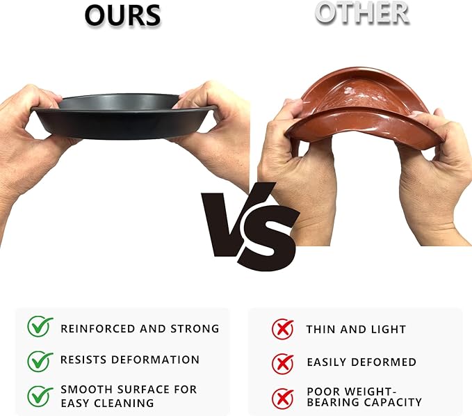 6 Pack 8 Inch Black Plant Saucers, Heavy Duty PP Plastic Plant Trays for Pots, Durable Flower Pot & Planter Saucers, Water Catcher Drip Trays Indoor Outdoor Use