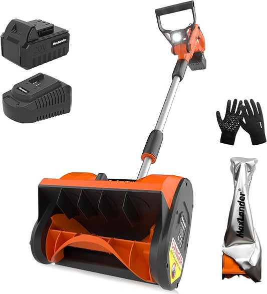 MAXLANDER Electric Snow Shovel Cordless, 20V 12-Inch Cordless Snow Blower, Battery Snow Shovel with LED Lights, Directional Plate and Adjustable Front Handle (4.0Ah Battery, Charger & Cover Included)