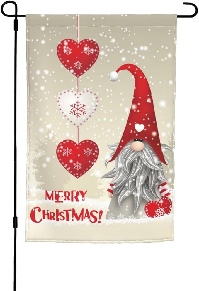 Gnome Christmas Merry Snowflake Retro Garden Flag Welcome Party Outdoor Outside Decorations Picks Home House Garden Yard Decor 12x18 Inch