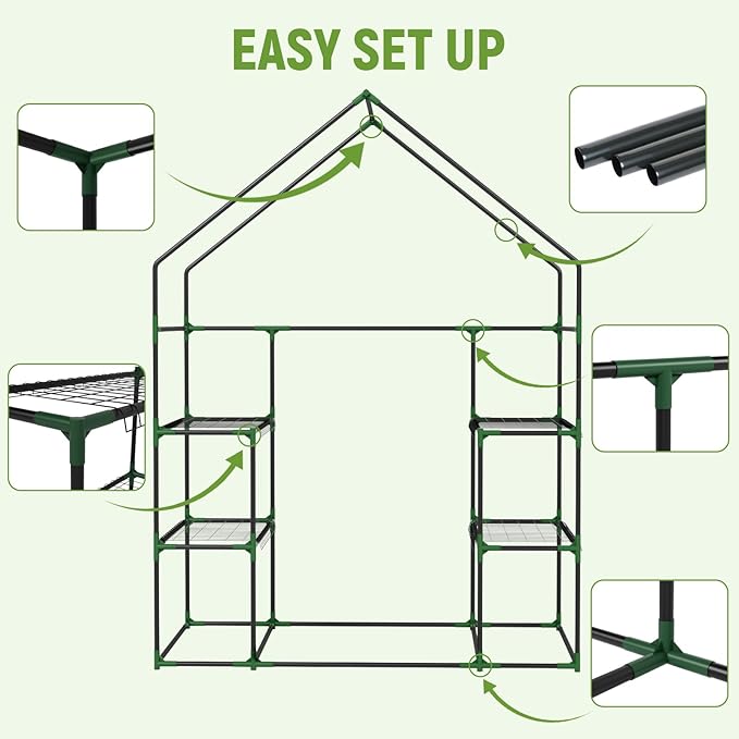 Portable Greenhouse for Outdoor, Small Greenhouses with Durable PE Cover, Walk in Greenhouse with Shelves Stands, White