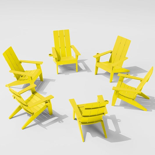 MXIMU Adirondack Chair Set of 6: Modern Adirondack Chairs Fire Pit Chairs Plastic Outdoor Chairs for Lawn Backyard Deck Garden Camping (Yellow)