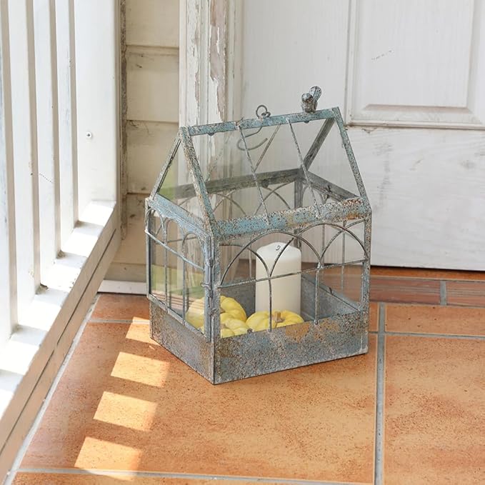 Vintage Glass Terrarium Greenhouse Large House Shape Plant Display Box Planter Container for Fern Moss Cacti Succulents Mordern Tabletop Decor Gardern DIY Kit Gift