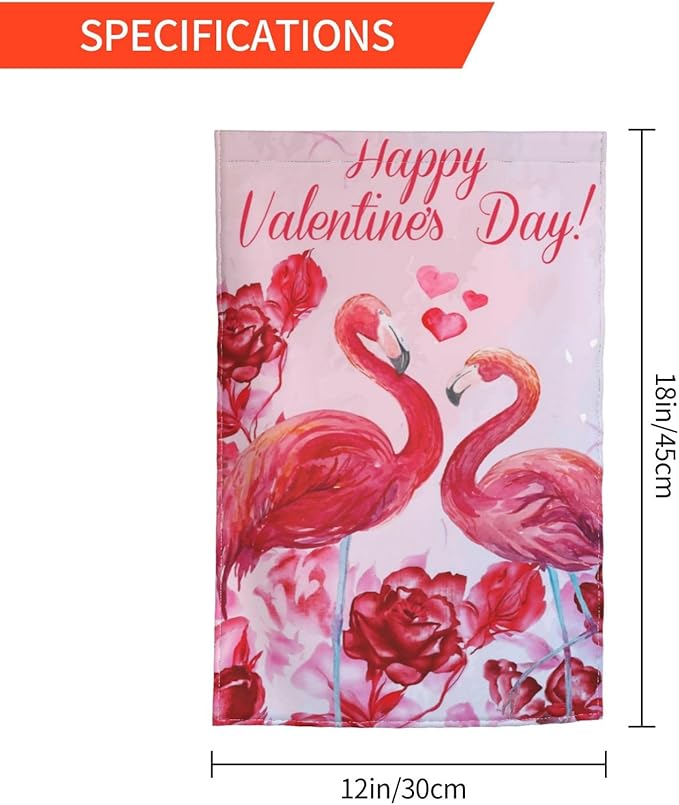 Happy Valentine'S Day Flamingo Rose Garden Flag Welcome Party Outdoor Outside Decorations Picks Home House Garden Yard Decor 12x18 Inch