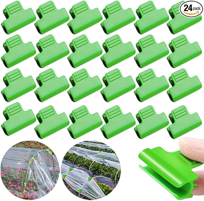 24pcs Greenhouse Clamps, Plant Clips, Garden Film Row Cover Netting Tunnel Hoop Clip for 15-17mm PVC Pole Tubes, Frame Shading Net Rod Clip Fix for Season Plant Extension Support (16mm)