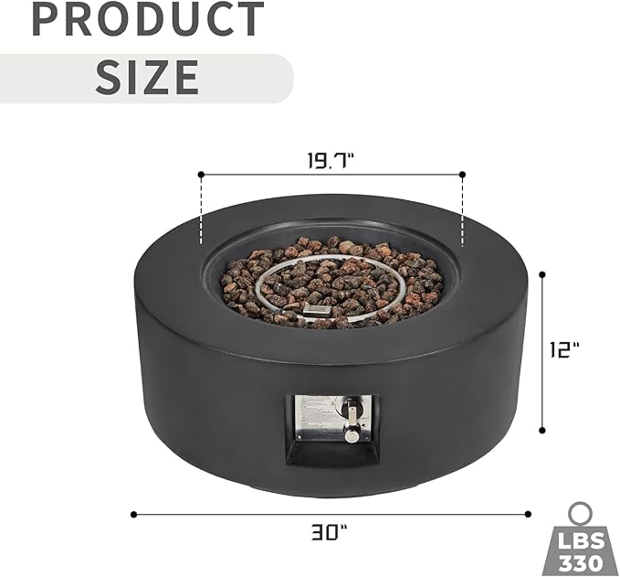 ECOTOUGE 50,000 BTU Outdoor Propane Gas Fire Pit Table, 30 Inch Auto-Ignition Round Gas Fire Pit,Steel Fire Table w/Weather-Resistant Pit Cover, Lava Rocks (Black, no Tank Holder)