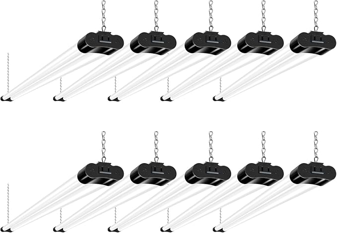 hykolity 10 Pack 4FT Linkable LED Shop Light for Garage, 6500lm, 4FT 60W Utility Light Fixture, 5000K Daylight LED Workbench Light with Plug, Hanging or Surface Mount, Black - ETL