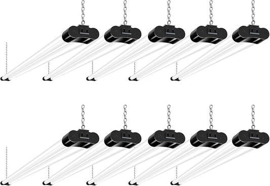 hykolity 10 Pack 4FT Linkable LED Shop Light for Garage, 6500lm, 4FT 60W Utility Light Fixture, 5000K Daylight LED Workbench Light with Plug, Hanging or Surface Mount, Black - ETL
