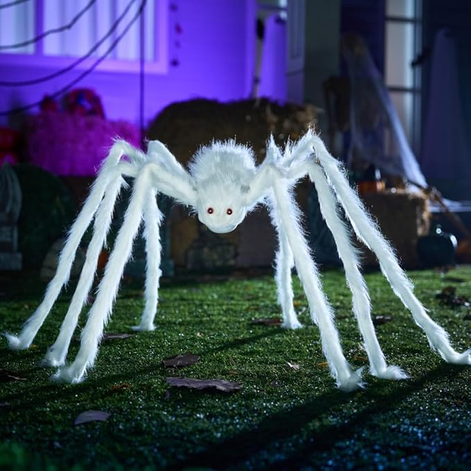JOYIN Halloween Outdoor Decorations Giant Spider, Scary Large Spider Props for Yard Lawn Halloween Outside Decor and Indoor Party Decor, White (Standing Height is 15 inches)