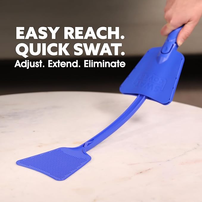 Improved Fly and Bug Swatter w/Integrated Cover, Flexible Bug Smasher for Flies and Bugs Swatting, Surface-Friendly Design, Adjustable Racket Handle - Fly Swatter for Indoors (Pack of 2)