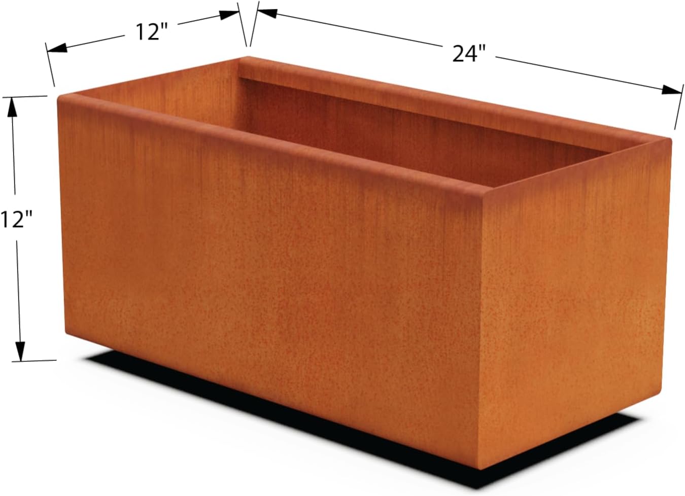 Large Rectangular Planters for Outdoor Plants - 24x12x12 Corten Steel Planter Box for Patio & Garden | Heavy Duty Metal Planter & Raised Garden Bed