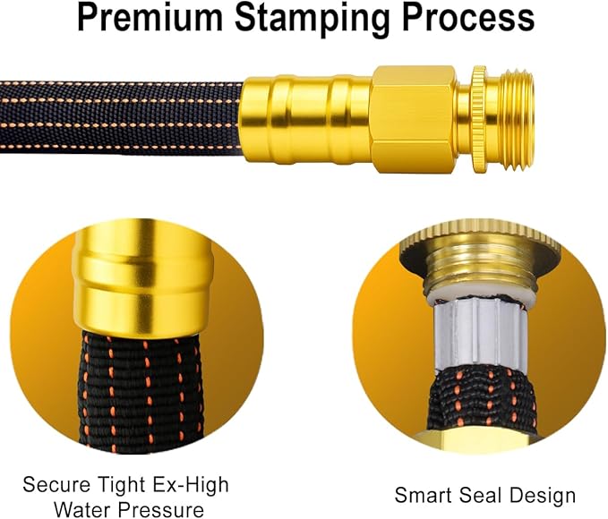 25FT Lightweight Flexible Garden Hose,Non-kink Hose,Solid Brass Fitting for Boats,RV Water Hose,Marine Washdown,Lawn,Garden,Leakproof TPE Hose(OrangeBlack,25FT)