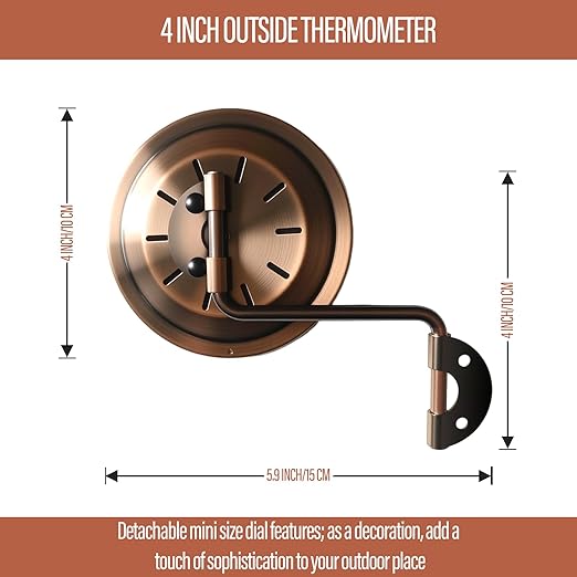 4 Inch Brass Outdoor Thermometer - Analog Temperature Gauge for Patio, Greenhouse and Garage