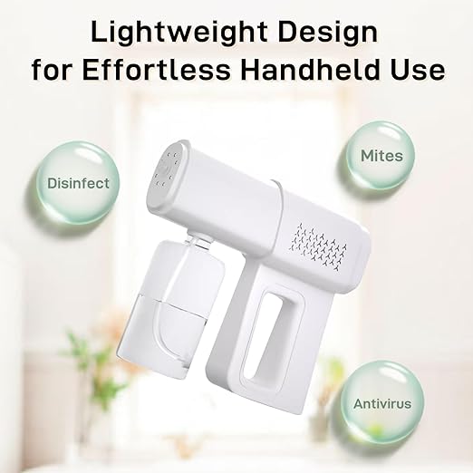 Professional Disinfectant Fogger Machine, 380ml Wireless Fine Particle Sprayer Gun Handheld Sanitizer Fogger, Blue Light Foggers for Touchless Sanitization (White)