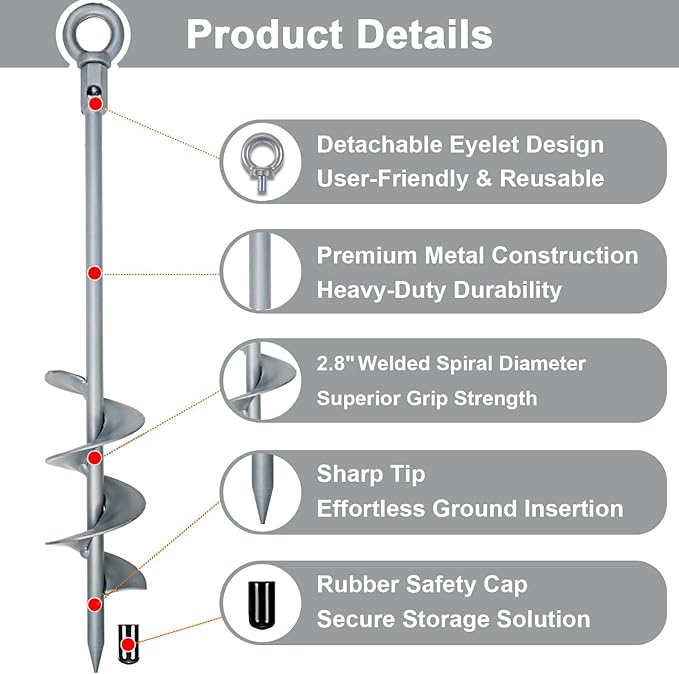 18 inch Ground Anchor Heavy Duty Earth Anchors Screw in Set for Mobile Home, Swing, Trampoline Tent Anchors Wind Resistant Tree Stakes and Supports with Drill Socket, 4 Pack
