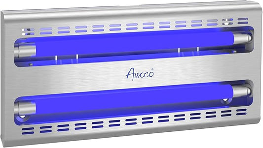 Awoco 12W LED Stainless Steel 100V-240V Wall Mount Sticky Fly Trap Lamp for Capturing Flies, Mosquitoes, Moths and Flying Insects, Perfect for Home, Restaurants, Kitchens, Warehouses