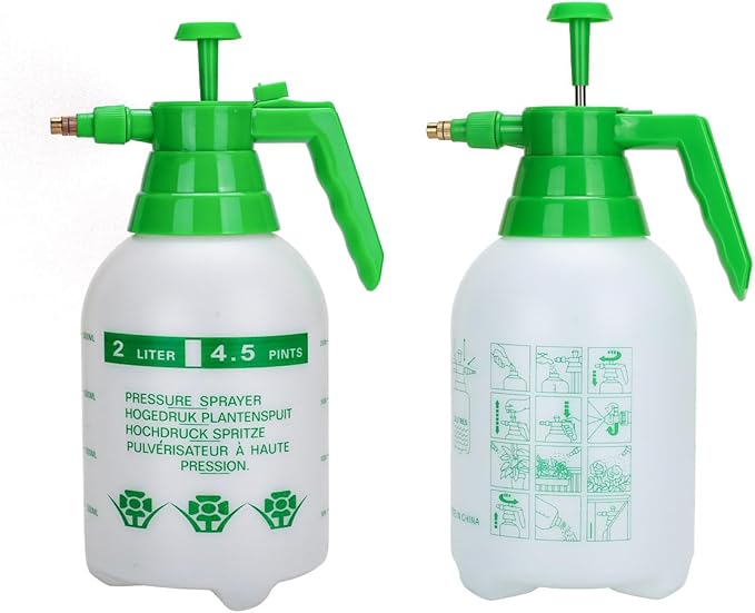 MRPAPA 2 Pack Handheld Pump Sprayer, Garden Pressure Water Spray Bottle with Adjustable Brass Nozzle for Plants (2L-Green-2PCS)