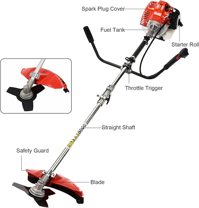52cc 2-Stroke Gas Weed Wacker | 2-in-1 Cordless Gas Lawn Mower | 2.2KW/8500RPM String Trimmer | for Villa Garden Community Lawn Park Red