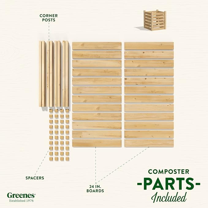 Greenes Fence Cedar Wood Composter, 24" W x 24" L x 31" H / 77.3 Gallons - Made in USA with North American Cedar
