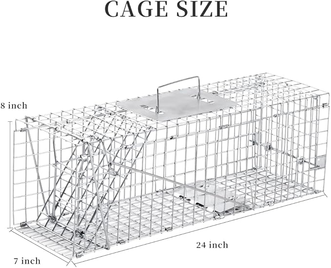 Animal Traps,Live Animal Trap for Cats,Rabbits, Squirrels,cat Trap for Stray Cats, Live Traps for Raccoons, Steel Foldable with Pedal Triggers (24 x 7 x 8 inches)