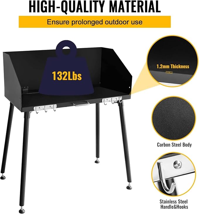 Camp Cooking Table with Foldable Three-Sided Windscreen and Legs, Perfect for Dutch Oven Cooking with Charcoal Briquettes and Food Preparation,38x16