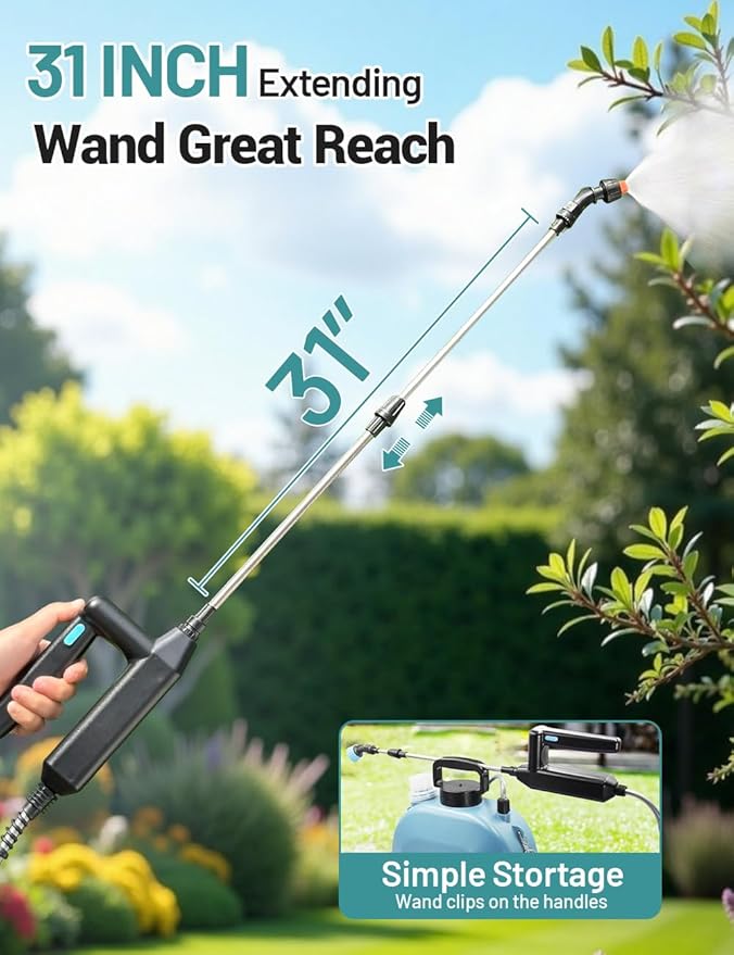 Battery Powered Sprayer 2 Gallon, 7.4V Powful Electric Pump Sprayer in Lawn and Garden with 32'' Wand, Backpack Weed Sprayer for Yard, Fertilizer